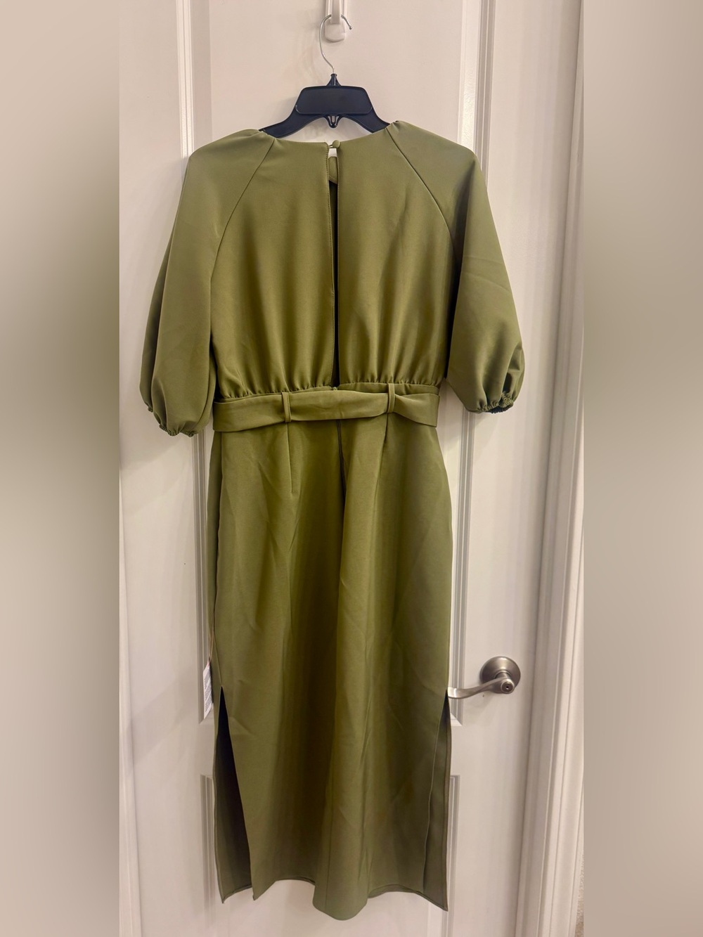 ASOS Design Puff Sleeve Belted Midi Dress with Button down Front - Picture 7 of 7